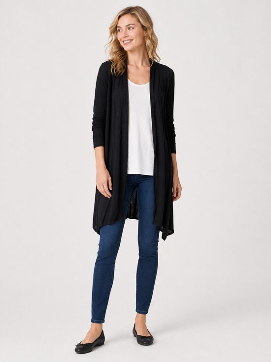 J. Jill Sweaters - J. Jill Wearever Collection Petite Duster Longline Open Cardigan Black #A3698